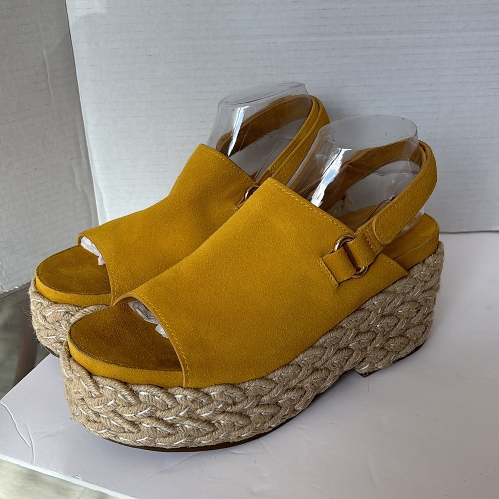 Kelsi Dagger Mustard Yellow Espadrille Wedge Sandals